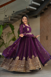Trendy Purple Blooming Zari Work Gown
